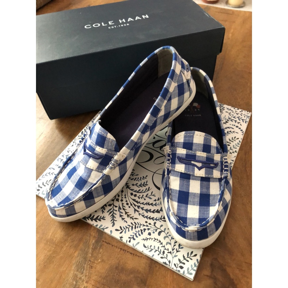 Cole Haan Blue/ White Gingham Loafer